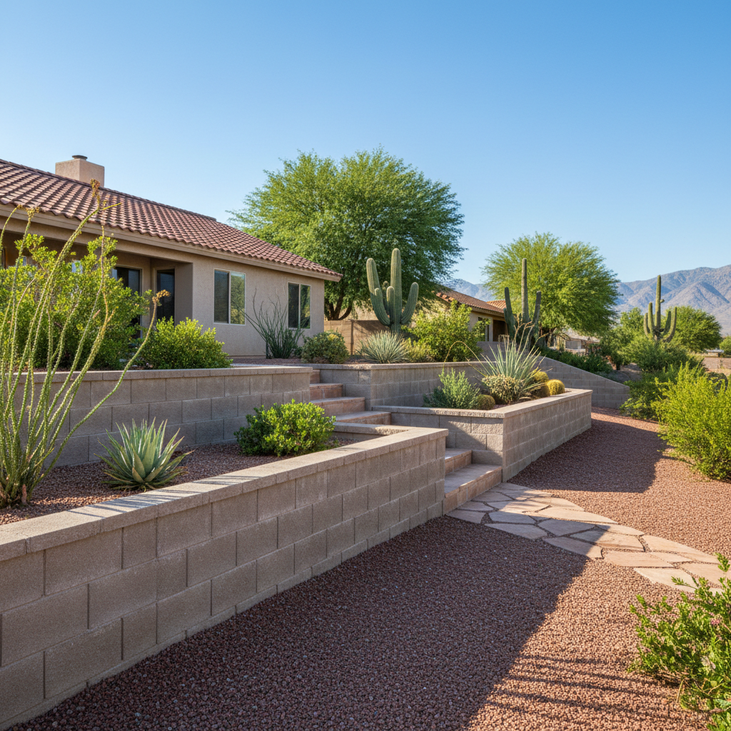 Tiered Backyard Retaining Wall — Retaining Walls project in Bullhead City, AZ